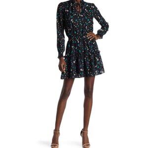 NSR black floral print ruffle dress size M